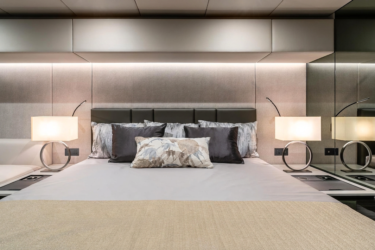Owner's suite with king bed and panoramic views