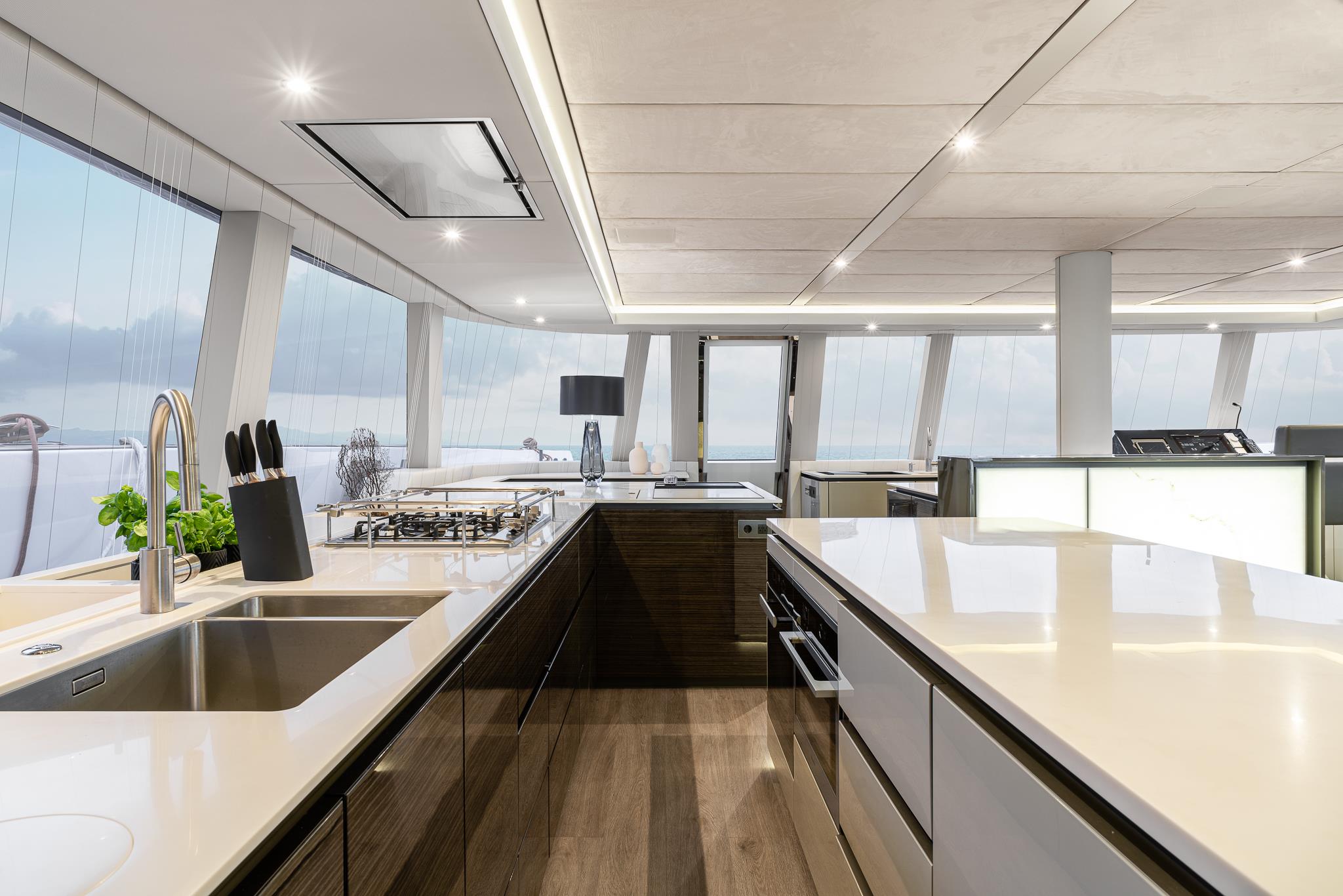 Professional galley with marble counters