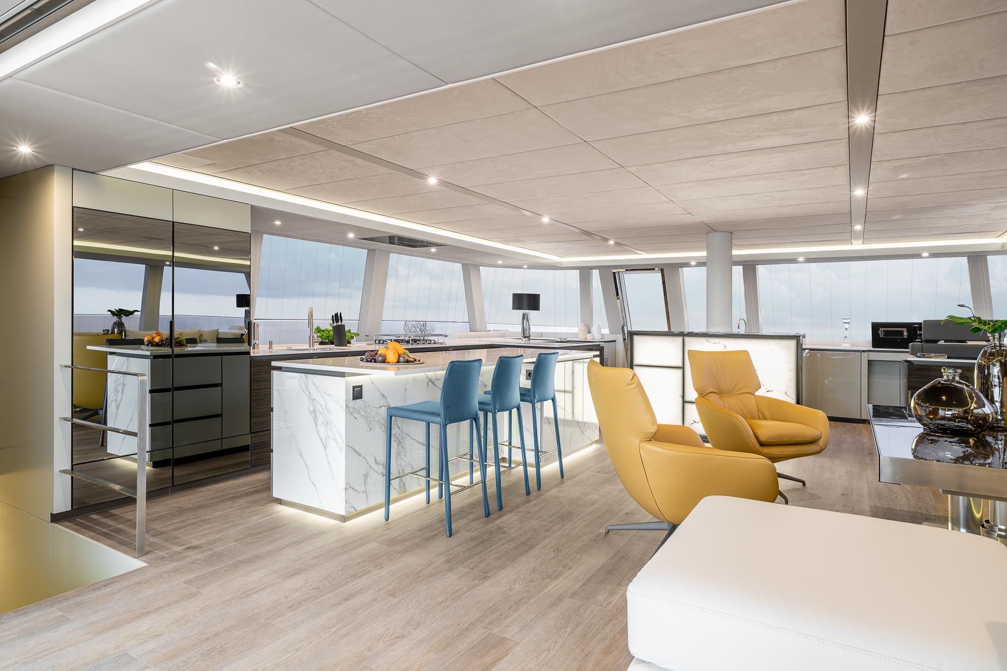 Sunreef 80 saloon interior with panoramic glazing